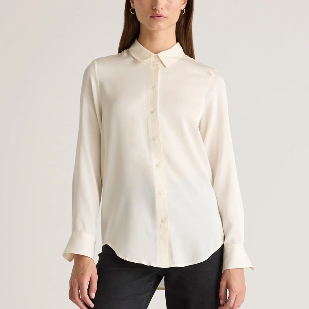 Quince Washable Stretch Silk Blouse in Ivory size L
